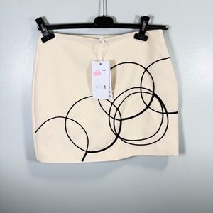 Le’ AL.X‎ Cream Mini Skirt with Black Circle Pattern Sz 6 NWT